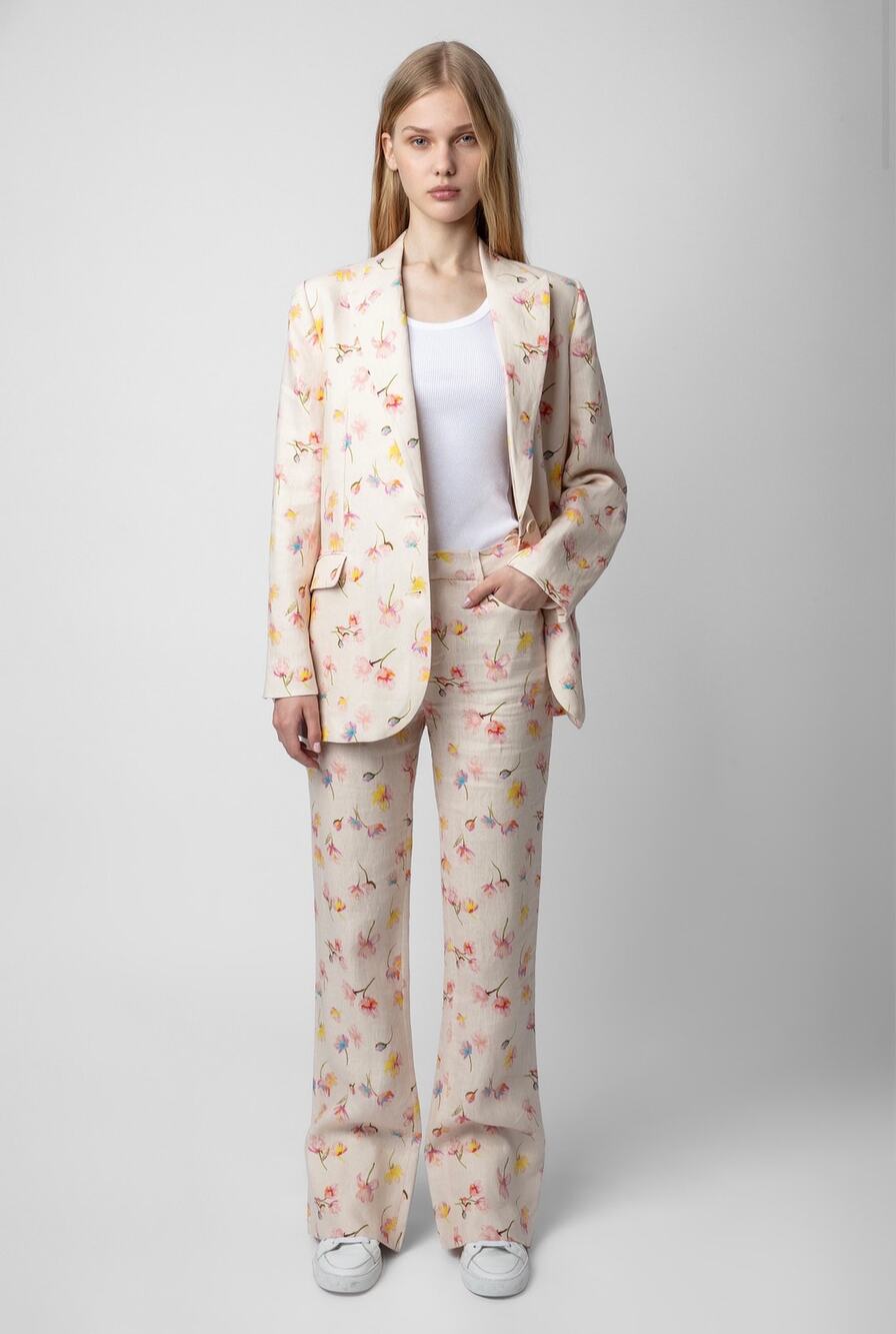 Zadig & Voltaire Pistol Linen Pants Off-White Floral Size 38